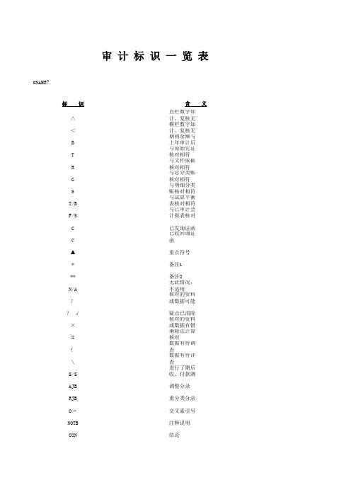 B-1 审计标识一览表