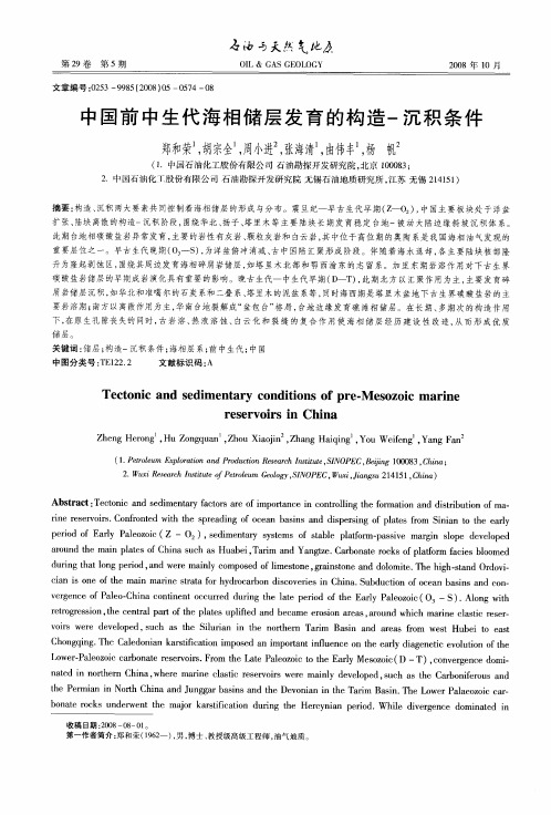 中国前中生代海相储层发育的构造-沉积条件