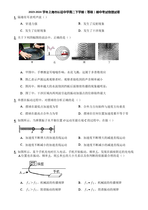 2023-2024学年上海市长征中学高二下学期(等级)期中考试物理试卷