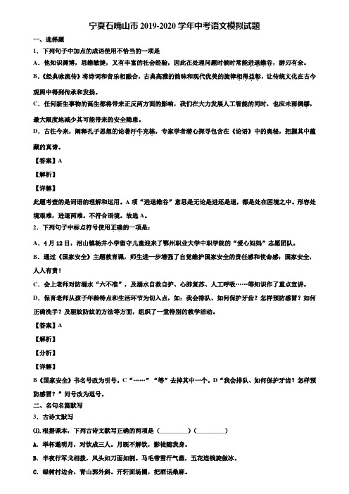 宁夏石嘴山市2019-2020学年中考语文模拟试题含解析