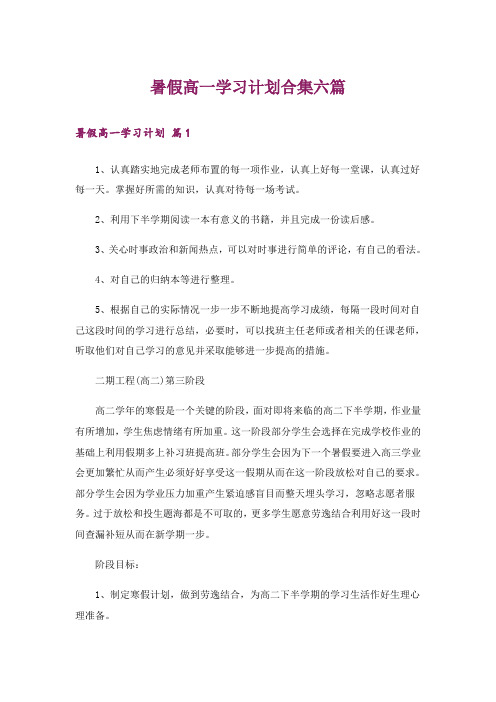 暑假高一学习计划合集六篇