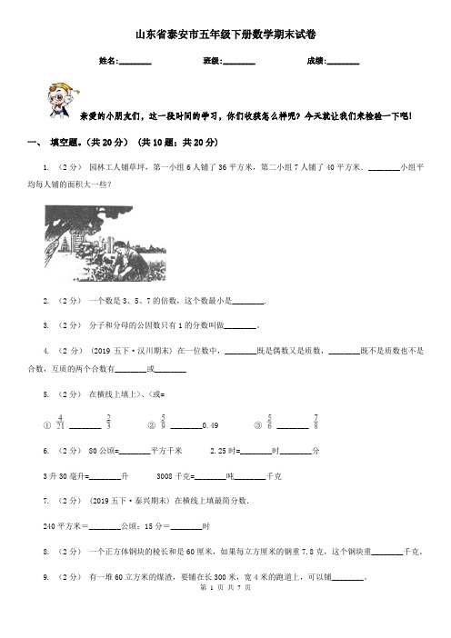 山东省泰安市五年级下册数学期末试卷