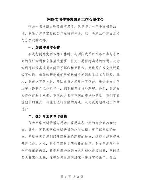 网络文明传播志愿者工作心得体会