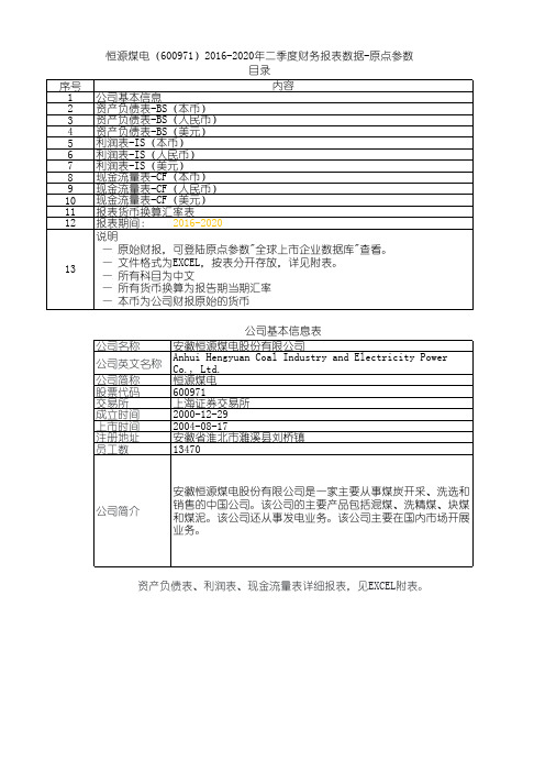 恒源煤电(600971)2016-2020年二季度财务报表数据-原点参数