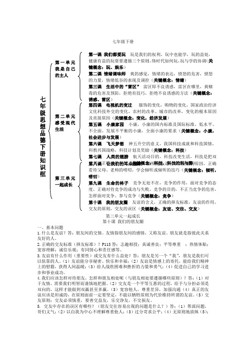 2019届人民版七年级政治下册复习：第10课-我们的朋友圈(含答案)