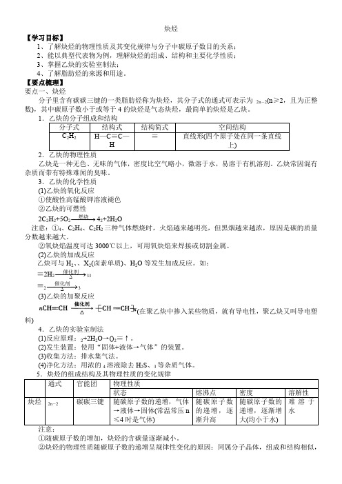 2017-2018学年度高二化学《炔烃》知识点总结 典例解析