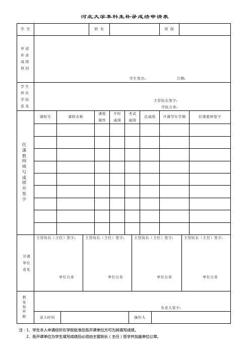 【成绩】河北大学本科生补录成绩申请表