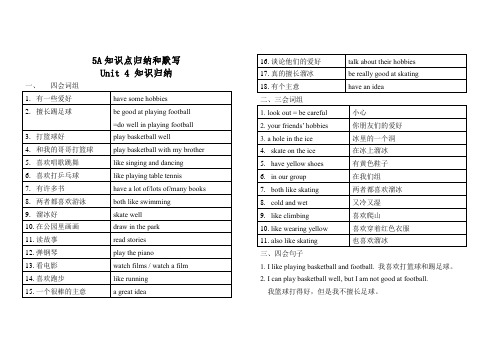 Unit4Hobbies知识点归纳和默写(知识清单)译林版英语五年级上册