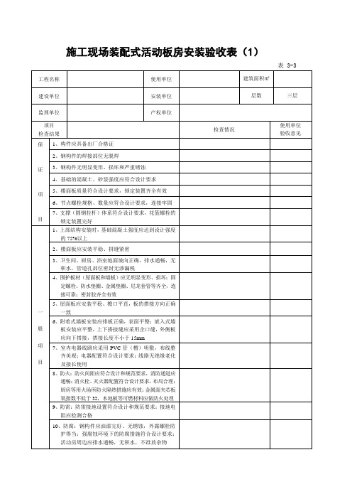 活动板房安装验收表