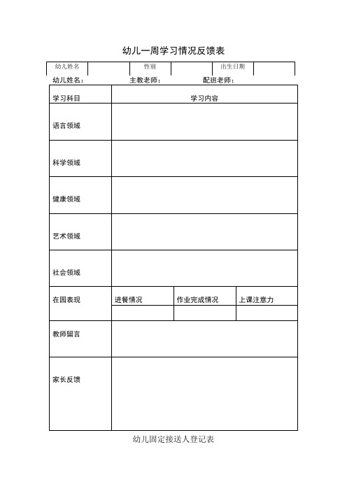 幼儿园家校联系表格：幼儿一周学习情况反馈表