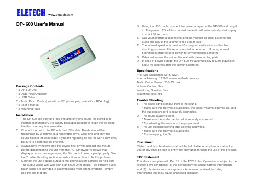 Eletech DP-600 User's Manual