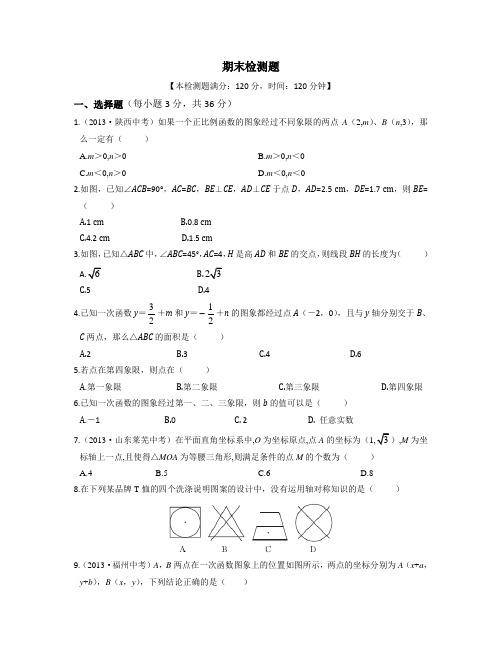 （简单）2013-2014学年苏科版八年级数学上期末检测题及答案解析