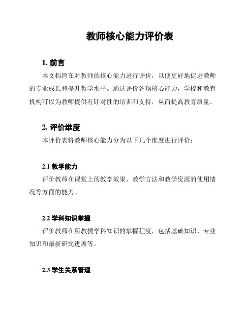 教师核心能力评价表