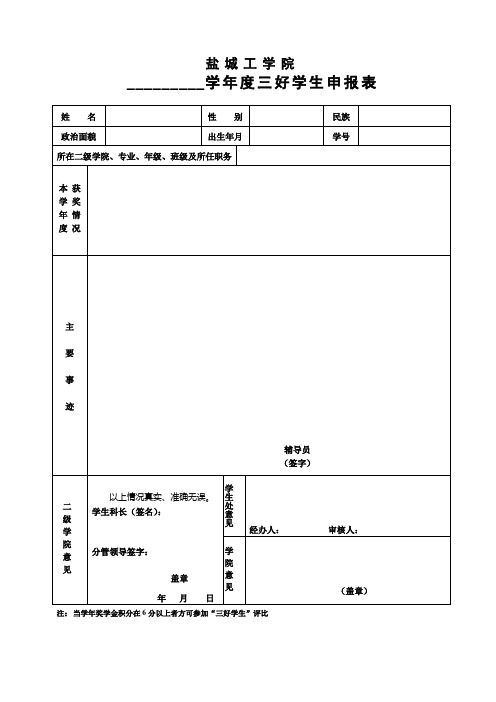 评奖评优各类表格