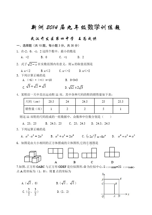 湖北省武汉市新洲区2014届中考数学训练题及答案