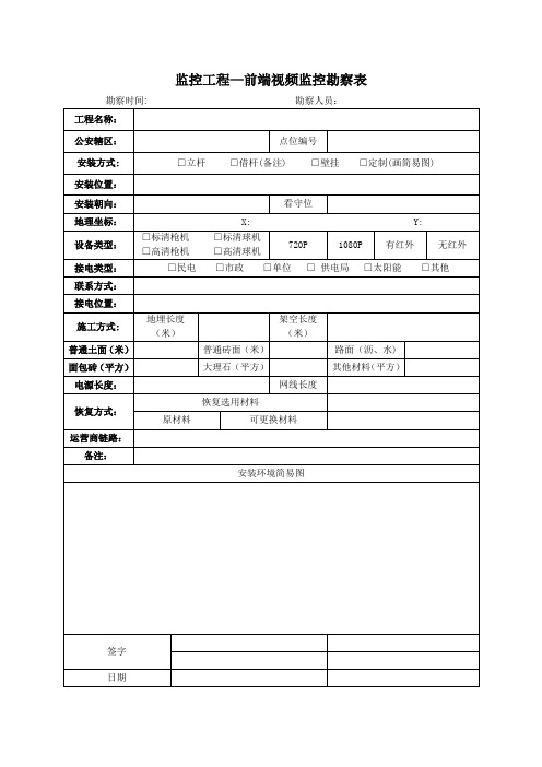 监控工程监控点位勘察表