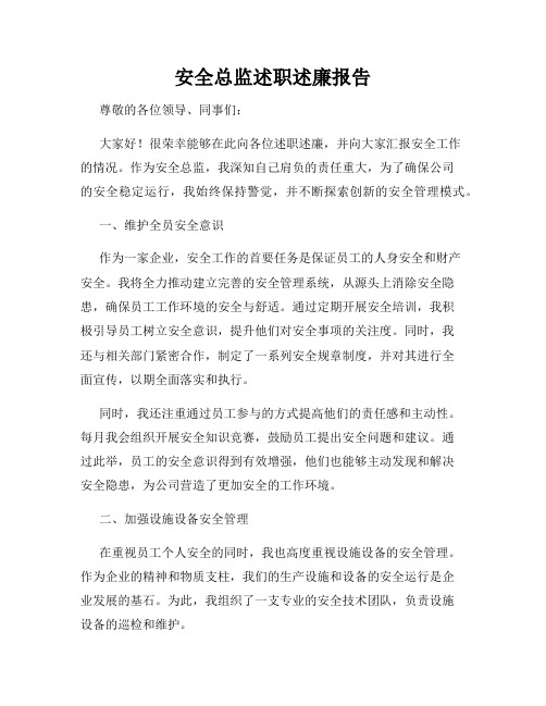 安全总监述职述廉报告