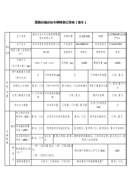 道路运输达标车辆客车货车核查记录表