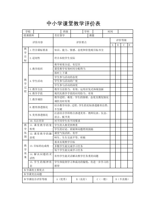 中小学课堂教学评价表