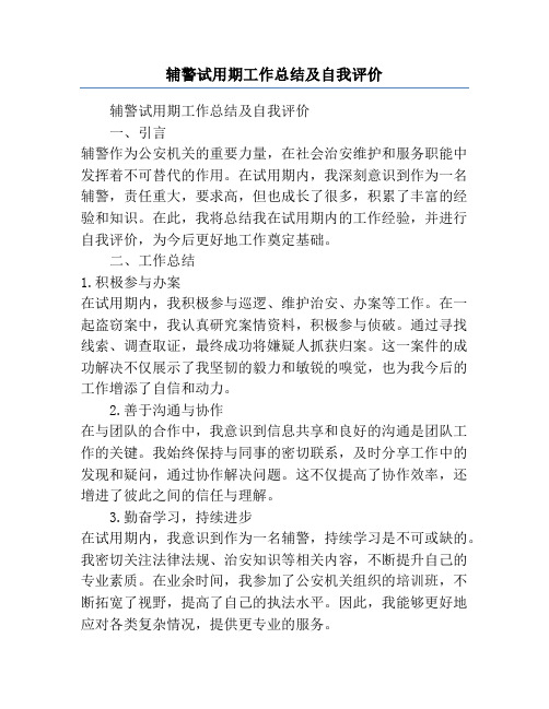 辅警试用期工作总结及自我评价