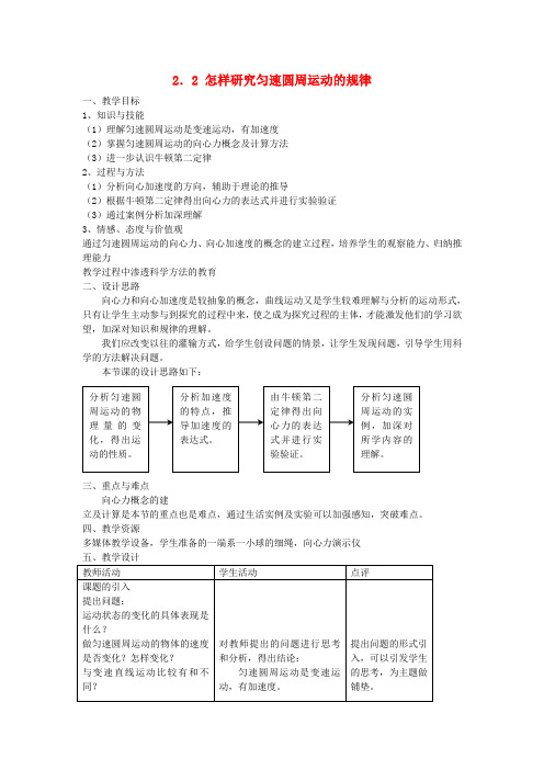 《匀速圆周运动》教案 (2)