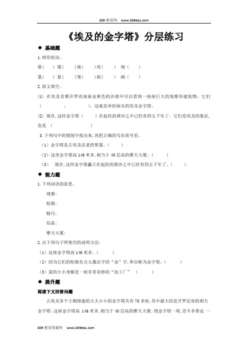 【309教育网优选】小学语文苏教版五年级下册探究式教学 《埃及的金字塔》分层练习