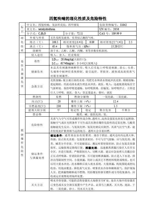 四氢呋喃的理化性质及危险特性