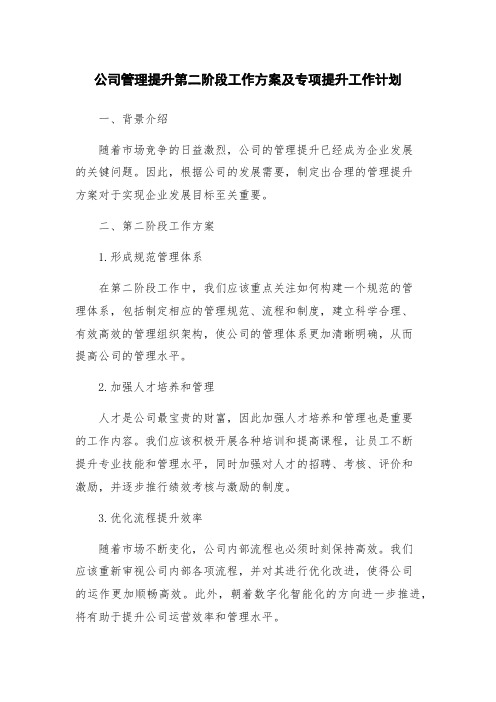 公司管理提升第二阶段工作方案及专项提升工作计划