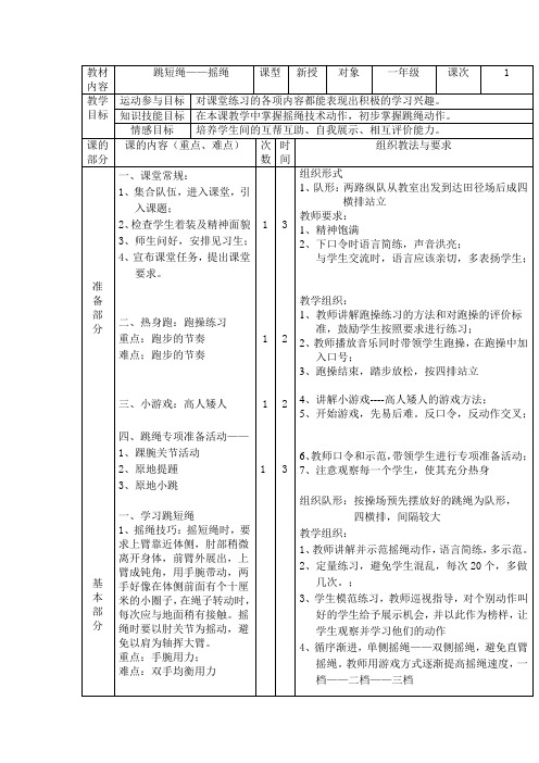 一年级跳短绳教案