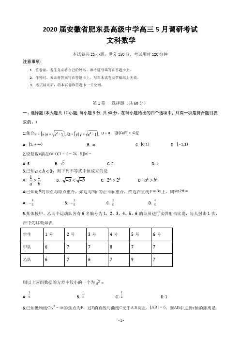 2020届安徽省肥东县高级中学高三5月调研考试数学(文)试题(解析版)