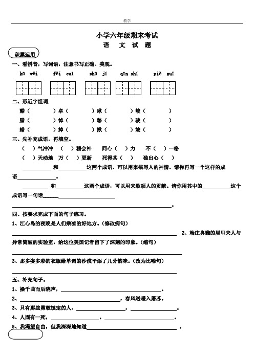 (2017)人教版小学六年级下册语文期末试题含答案