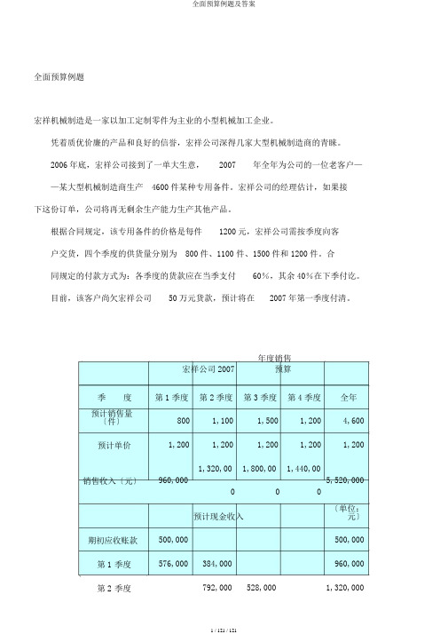 全面预算例题及答案