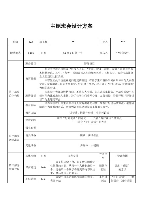 好好说话主题班会设计方案