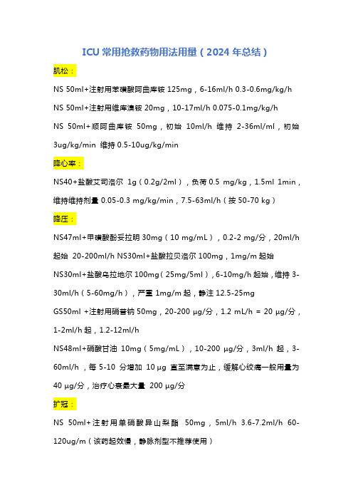 ICU常用抢救药物用法用量(2024年整理)