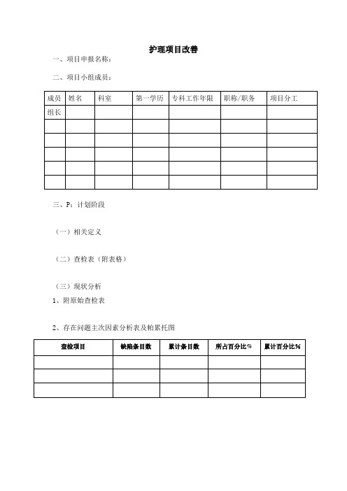 护理项目改善模板【范本模板】