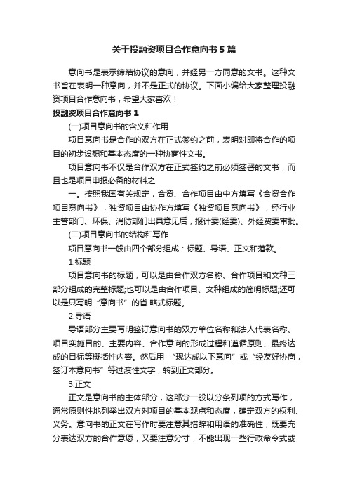 关于投融资项目合作意向书5篇