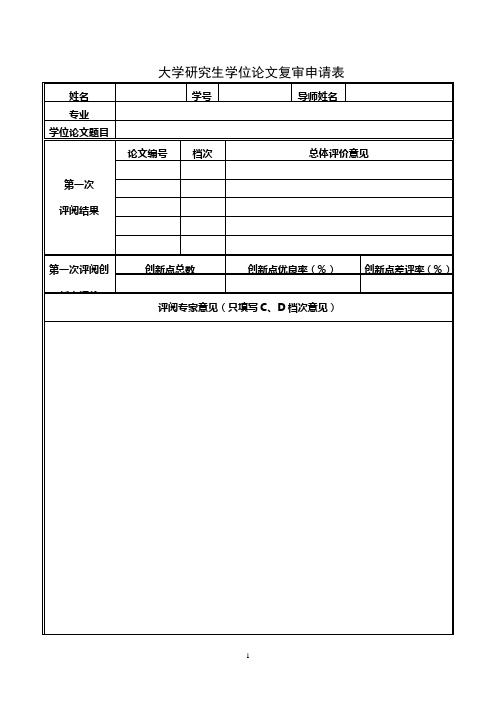 大学研究生学位论文复审申请表