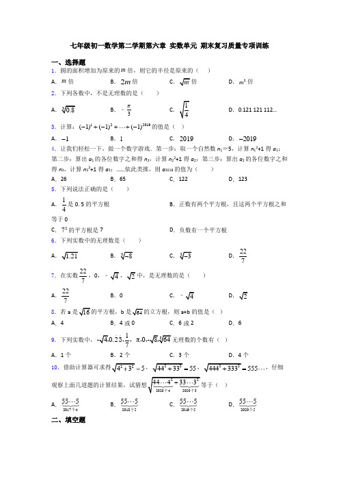 七年级初一数学第二学期第六章 实数单元 期末复习质量专项训练