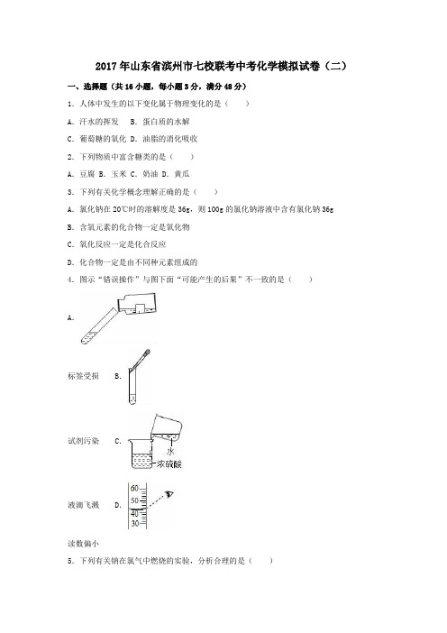 山东省滨州市七校联考2017届中考模拟化学试卷(二)(含解析)