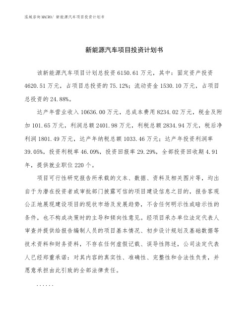 新能源汽车项目投资计划书