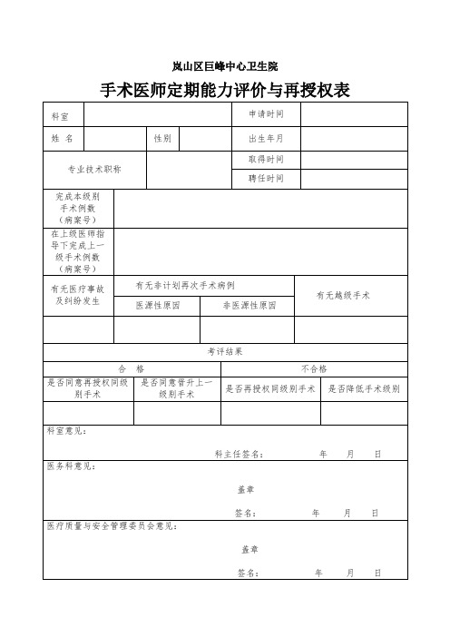 手术医师定期能力评价与再授权表