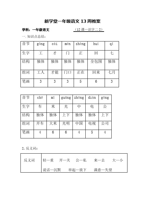 一年级语文十三周教案