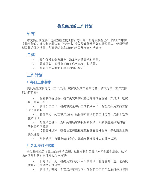 美发经理的工作计划