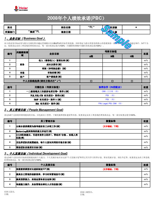 个人绩效承诺(PBC)格式