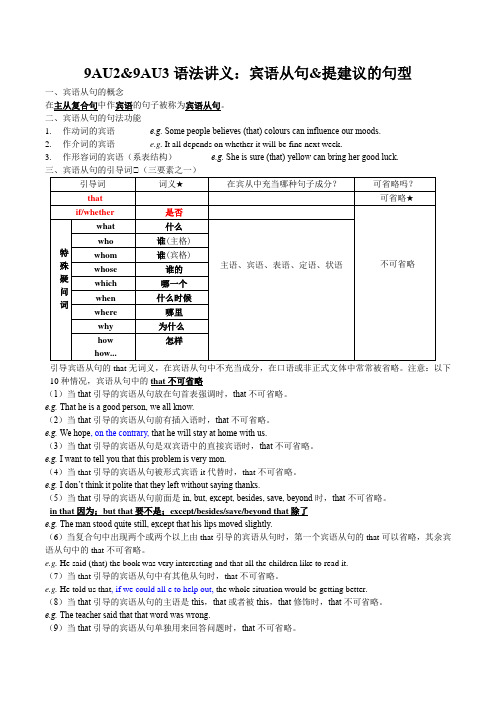 Units2-3语法讲义宾语从句提建议的句型牛津译林版九年级英语上册