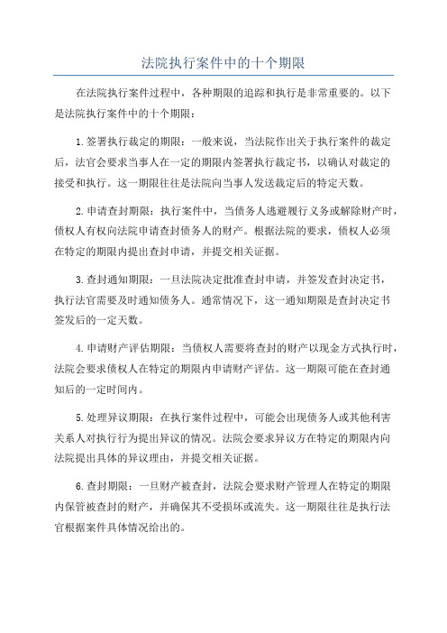 法院执行案件中的十个期限