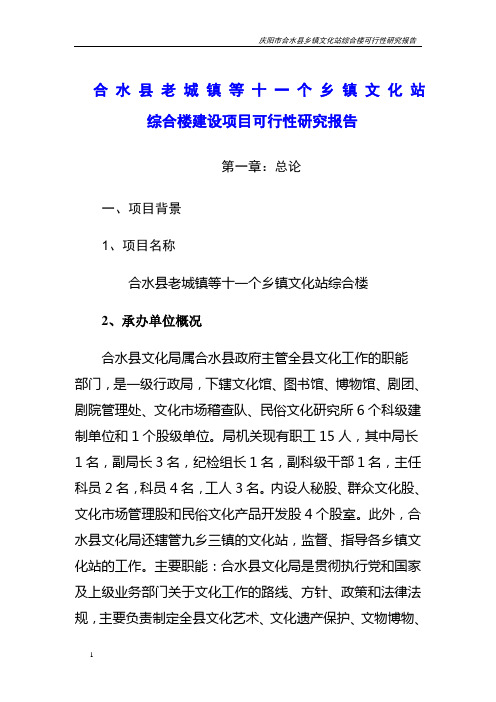 合水县老城镇等十一个乡镇文化站综合楼建设项目可行性研究报告