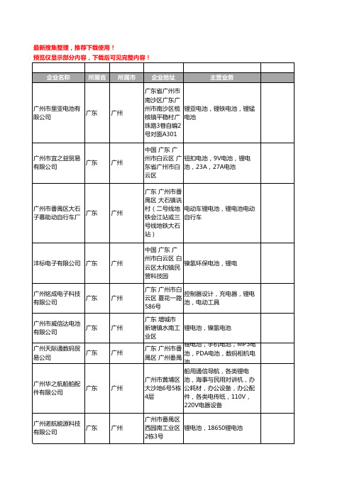 新版广东省广州锂电池工商企业公司商家名录名单联系方式大全399家