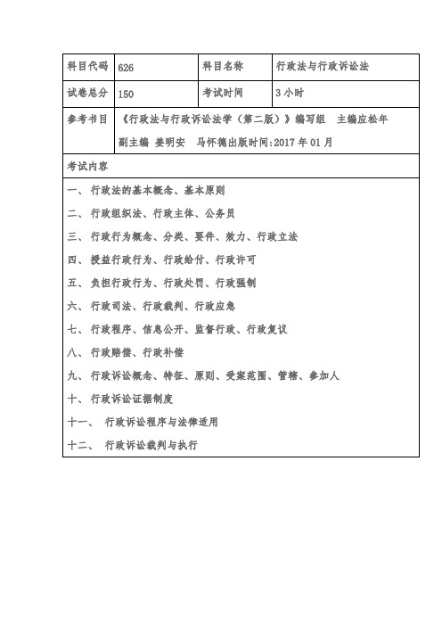 上海海事大学626行政法与行政诉讼法2020年考研专业课初试大纲