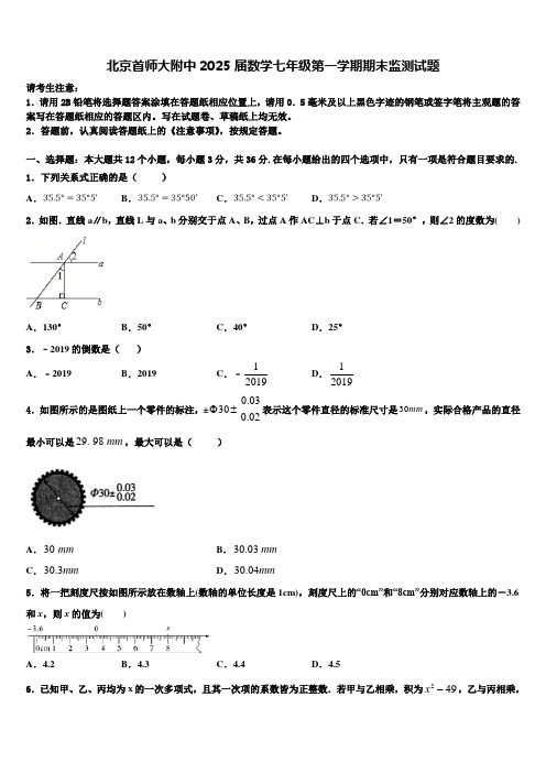 北京首师大附中2025届数学七年级第一学期期末监测试题含解析